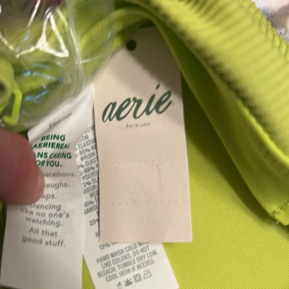 NWT Aerie Lime Green xxs Ribbed swimsuit handkerchief top